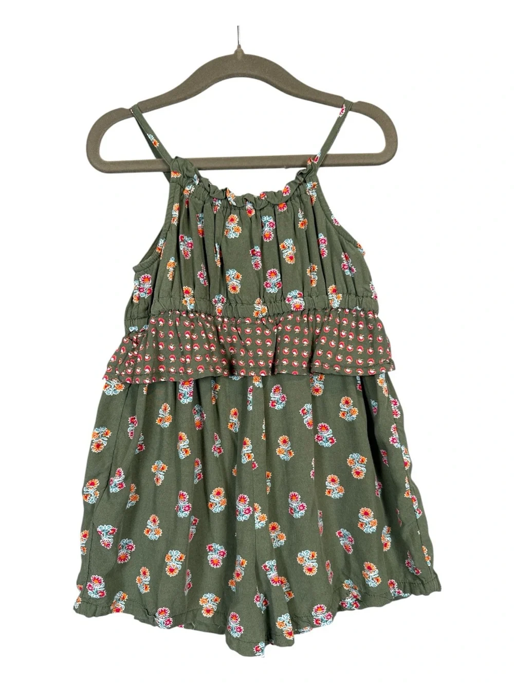 Old‎ Navy Toddler Girl Olive Green Floral Romper One Piece Summer Boho, Size 3T